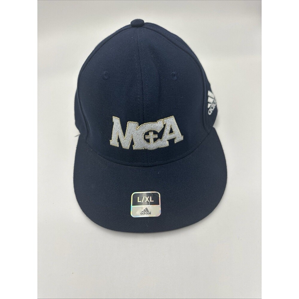 Adidas MCA Logo Fitted Cap Hat Black White L/XL Flex Fit Athletic Baseball Cap